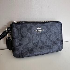 Coach Signature PVC Double Corner Zip Wristlet in Black Smoke